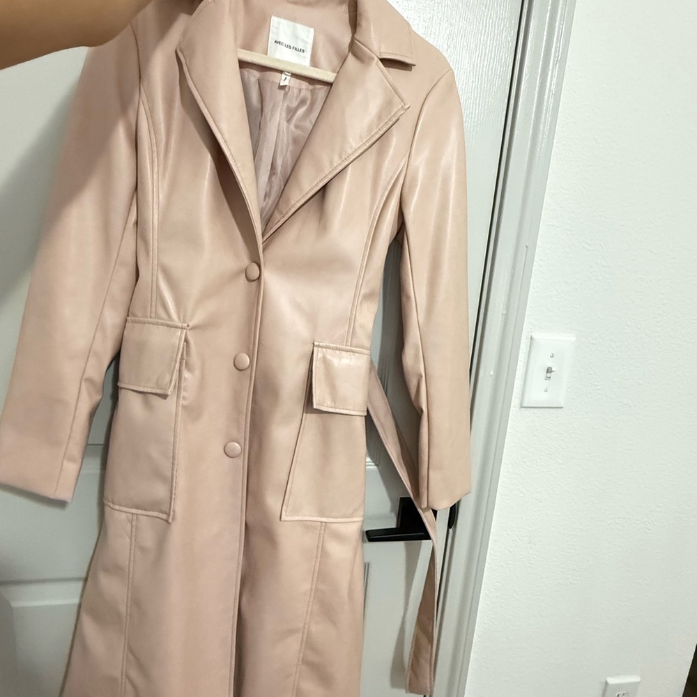 Avec Les Filles Light Pink Faux Leather Trench Coat